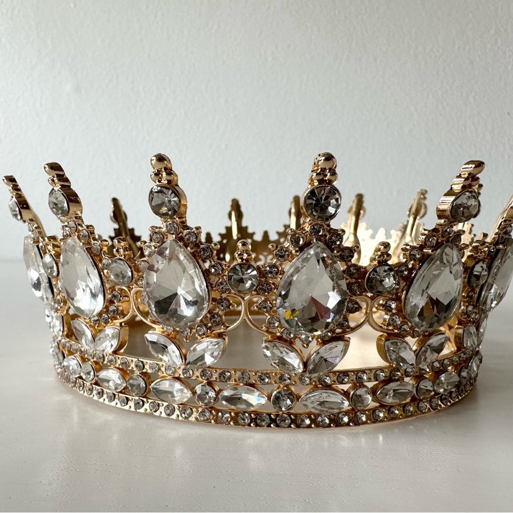 Gold Crystal Jeweled Crown Tiara